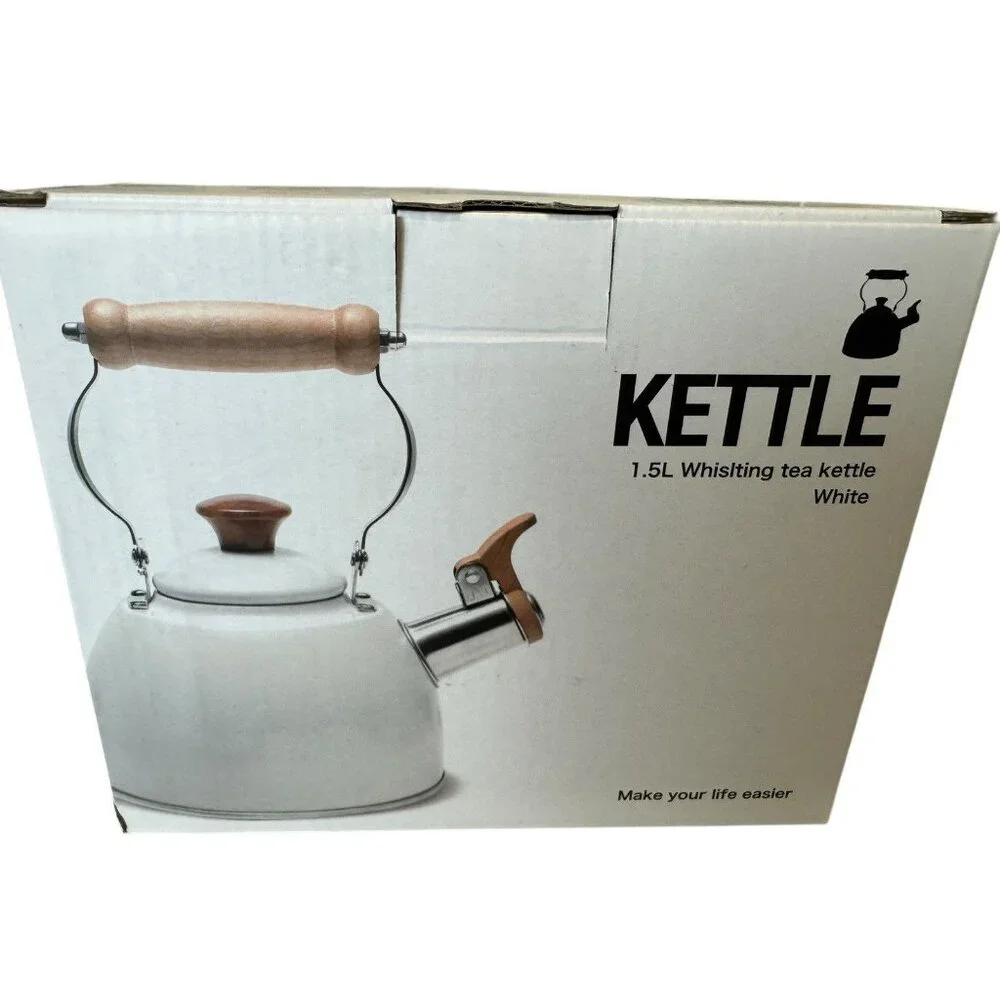 RockUrWok 1.5L Whistling Tea Kettle‎ White Stainless Steel Stovetop Kettle New